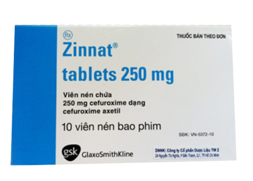 Zinnat Cefuroxime 250mg hộp 1 vỉ x 10 viên nén bao phim GSK