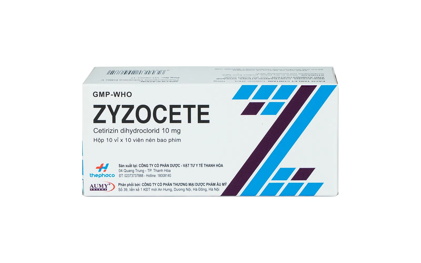 Zyzocete 10mg hộp 10 x 10 viên Thanh Hoá