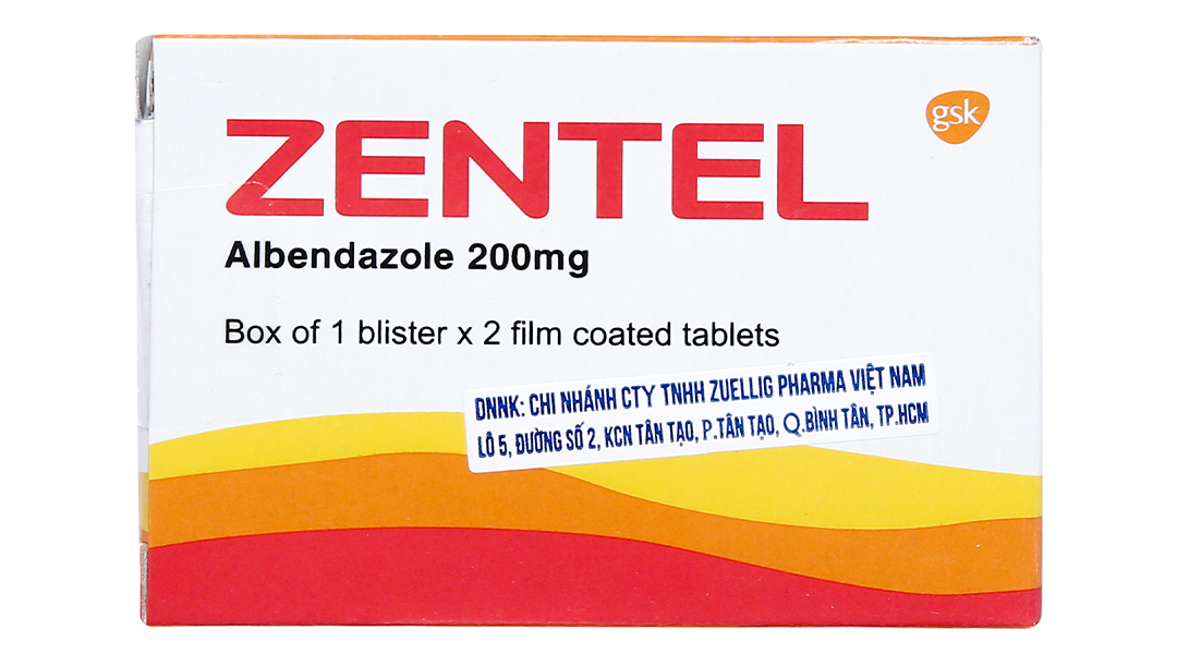 Zentel Albendazole 200mg hộp 1 vỉ x 2 viên nén GSK