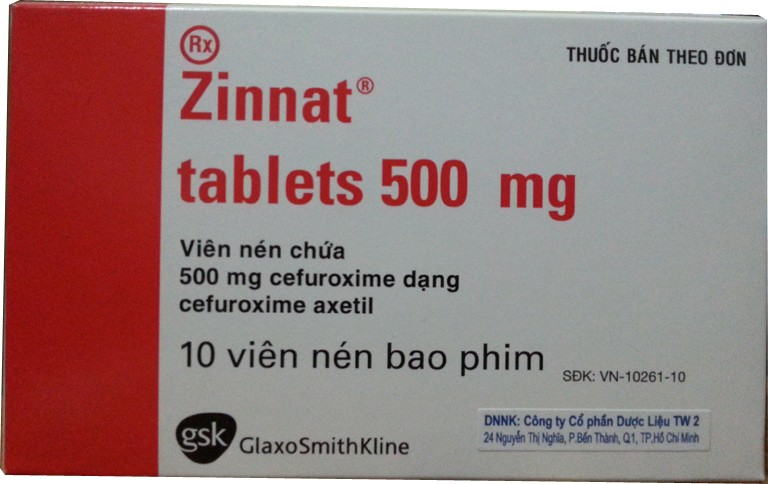 Zinnat Cefuroxime 500mg hộp 1 vỉ x 10 viên nén bao phim GSK