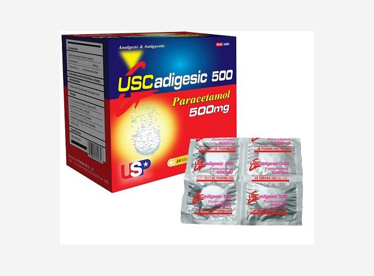 USCadigesic 500 Hộp 10 vỉ x 4 viên nén sủi bọt