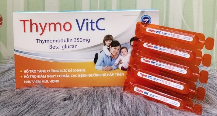 Thymo VitC Thymomodulin 350mg Beta-glucan 350mg Hộp 4 vỉ x 5 ống Akopha