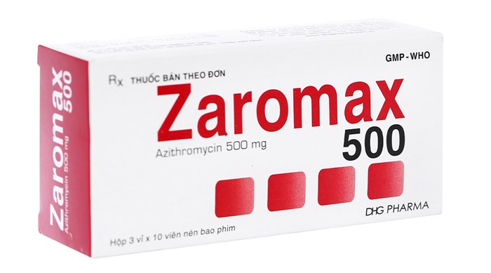 Zaromax Azithromycin 500mg DHG Hộp 3 vỉ x 10 viên nén bao phim