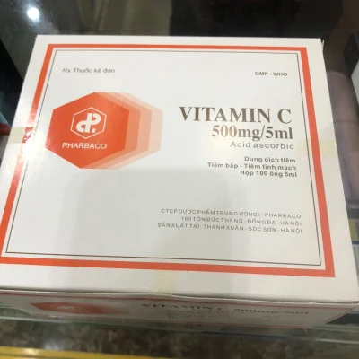 Vitamin C 500mg/5ml ống trắng TW1 Pharbaco hộp 100 ống (Kiện 8 hộp)