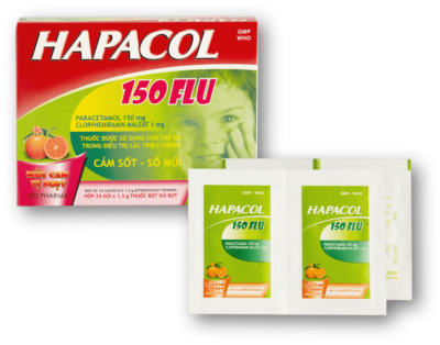 Hapacol 150mg Flu hộp 24 gói x 1.5g Hậu Giang