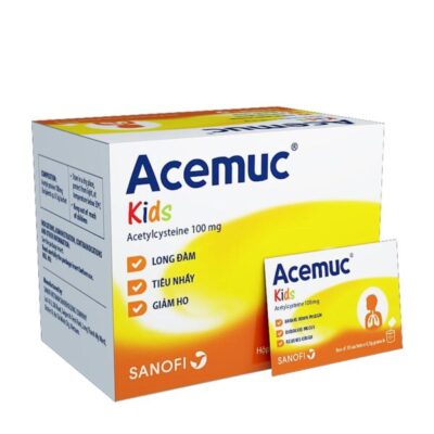 Acemuc kids Acetylcystein 100mg hộp 30 gói x 0.5g thuốc cốm Sanofi