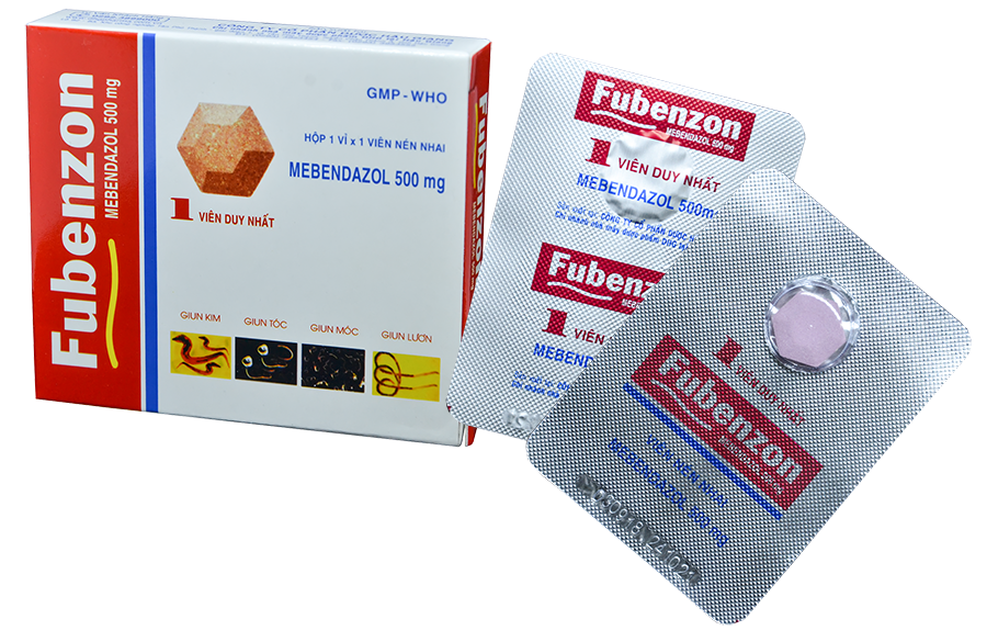 Fubenzon Mebendazol 500mg Cọc 10 Hộp x 1 viên nén Hậu Giang