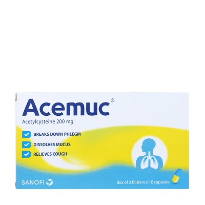 Acemuc Acetylcystein 200mg hộp 3 vỉ x 10 viên nang Sanofi