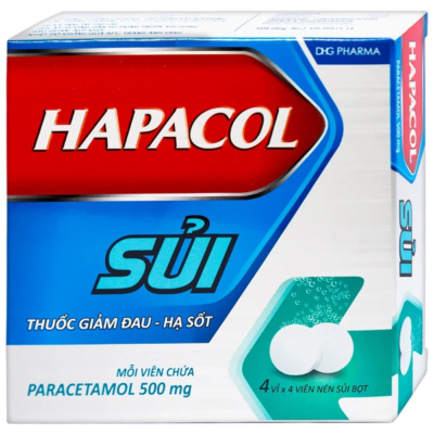 Hapacol Paracetamol 500mg hộp 4 vỉ x 4 viên nén sủi Hậu Giang