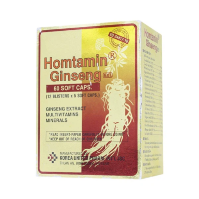 Homtamin Ginseng hộp 12 vỉ x 5 viên nang mềm Hàn Quốc