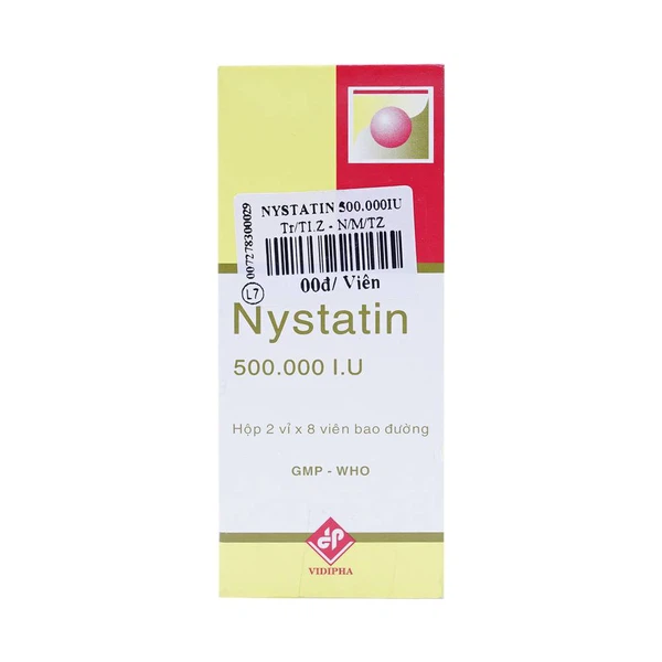 Nystatin 500000IU hộp 2 vỉ x 8 viên nén bao đường Vidipha