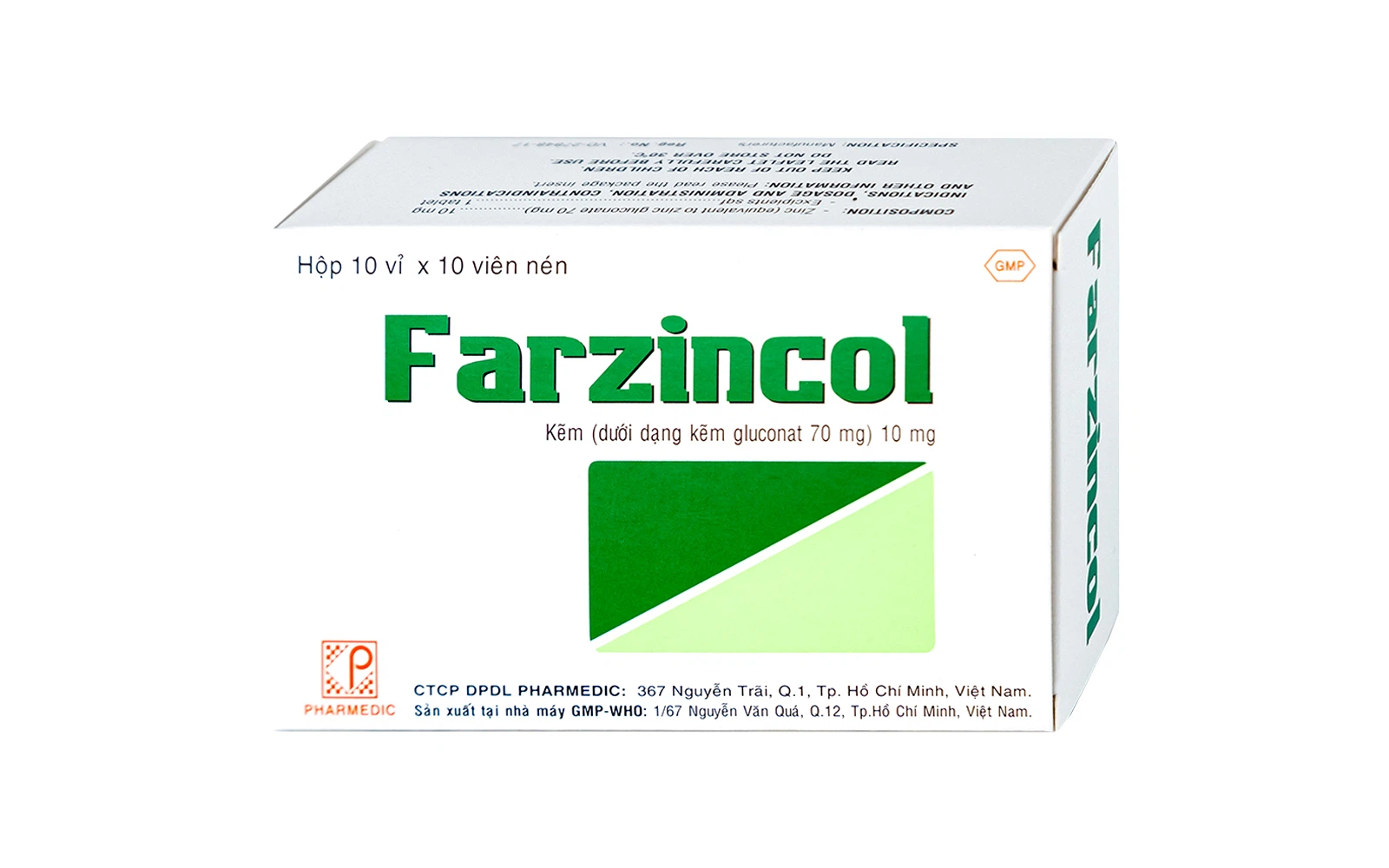 Farzincol Kẽm 10mg hộp 10 vỉ x 10 viên Pharmedic