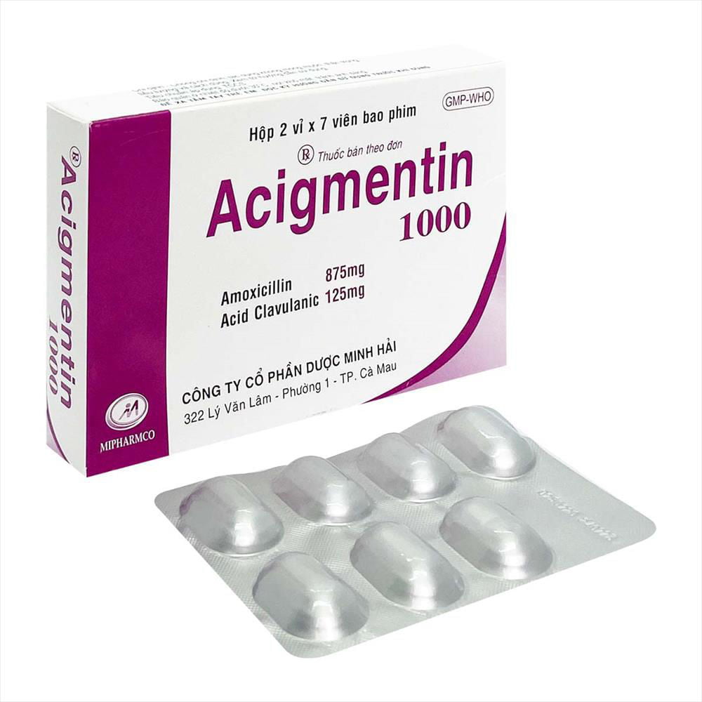 Acigmentin 1g hộp 2 vỉ x 7 viên nang Minh Hải