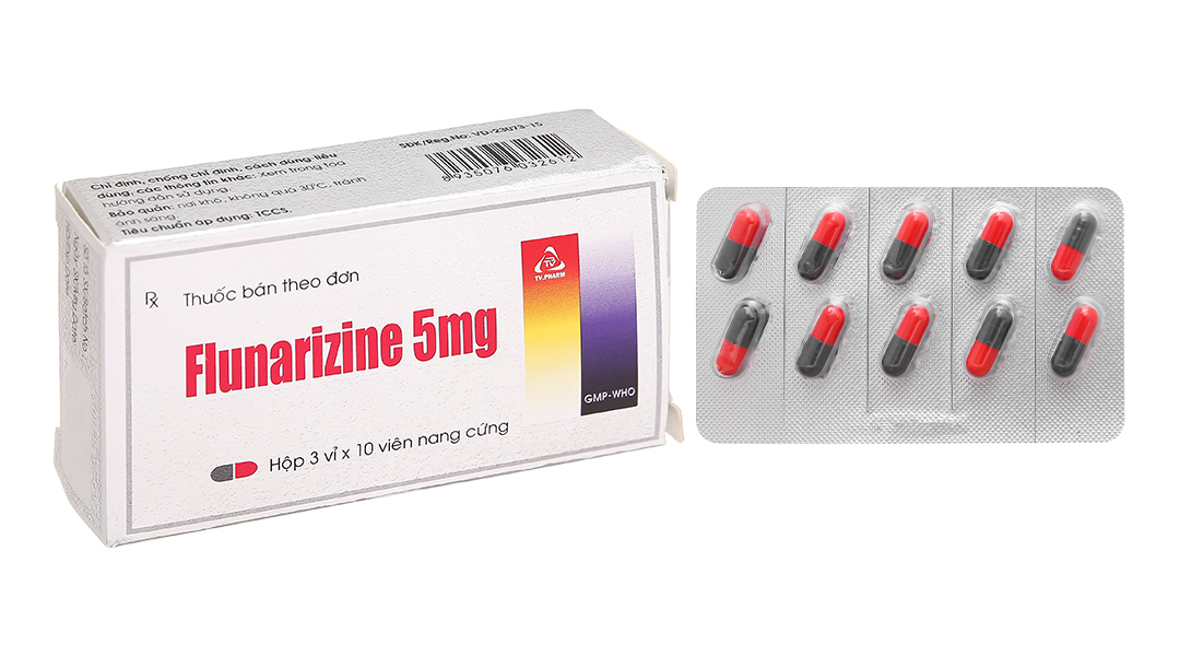 Flunarizine 5mg Hộp 3 vỉ x 10 viên nang cứng Tv pharm