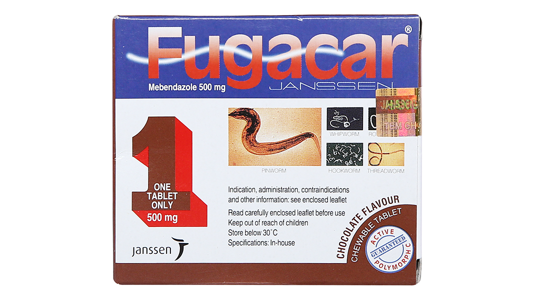 Fugacar Choco Mebendazol 500mg hộp 1 viên Thái Lan