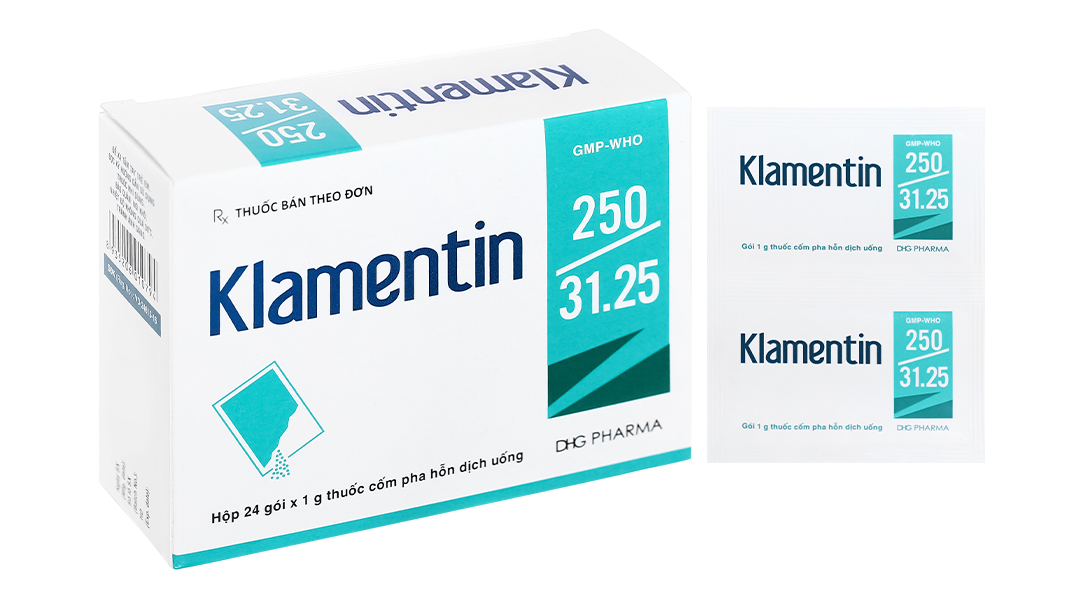 Klamentin 250/31.25 hộp 24 gói x 1g Hậu Giang