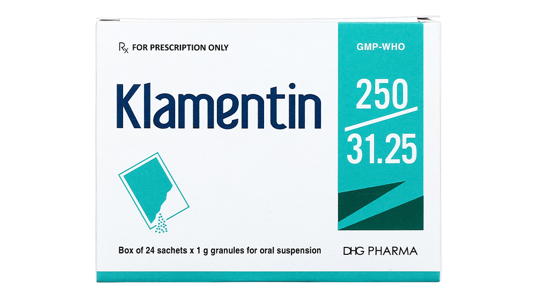 Klamentin 250/31.25 hộp 24 gói x 1g Hậu Giang