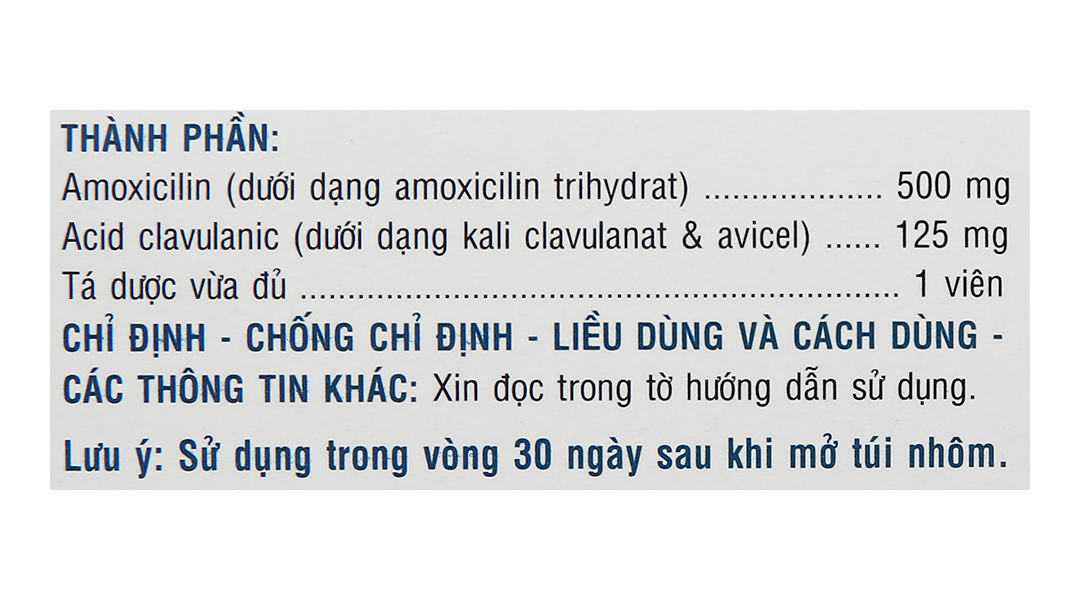 Klamentin 500/125 DHG Hộp 1 túi 3 vỉ x 4 viên nén dài bao phim