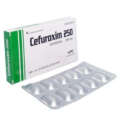 Cefuroxim 250 Cửu Long Hộp 1 vỉ x 10 viên nén dài bao phim