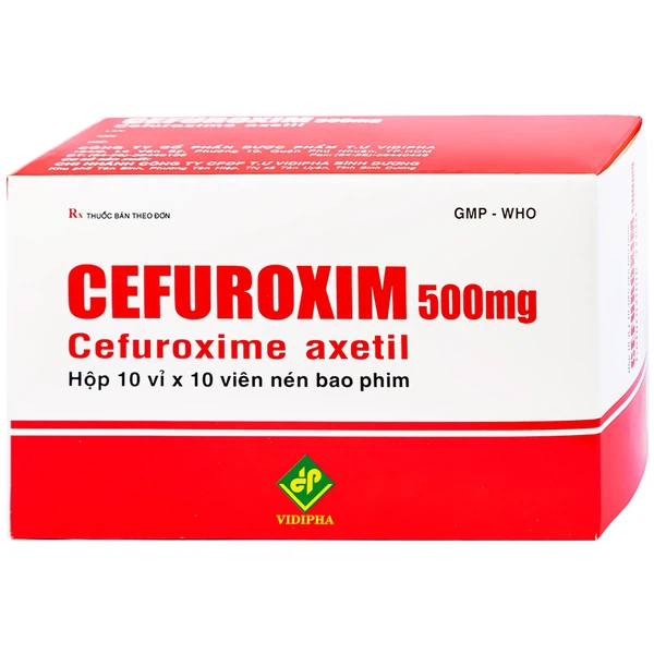 Cefuroxim 500mg Hộp 2 vỉ x 5 viên nén bao phim Vidipha