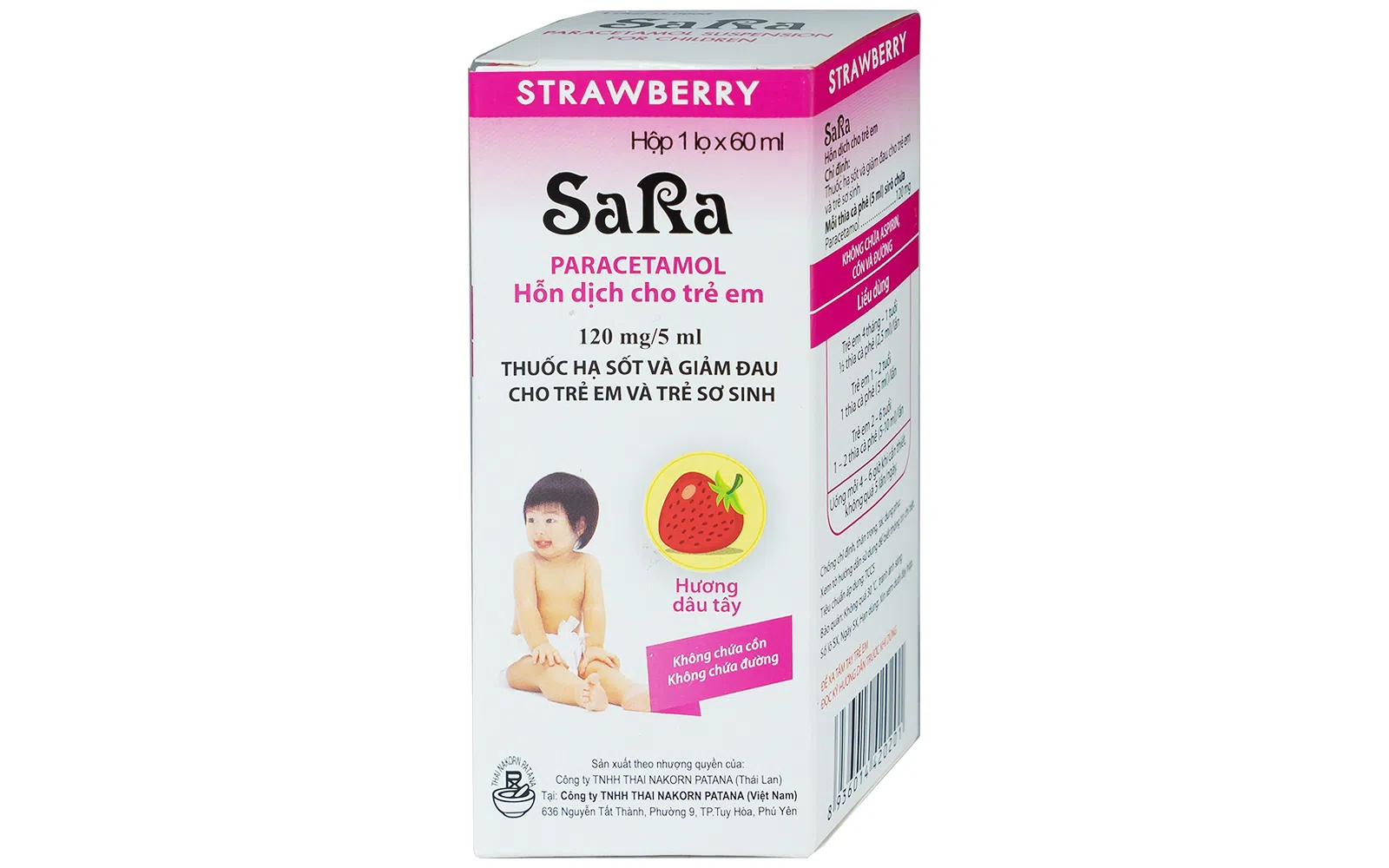 Siro Hạ Sốt Sara Dâu 120mg/5ml Chai 60ml Thai Nakorn Patana