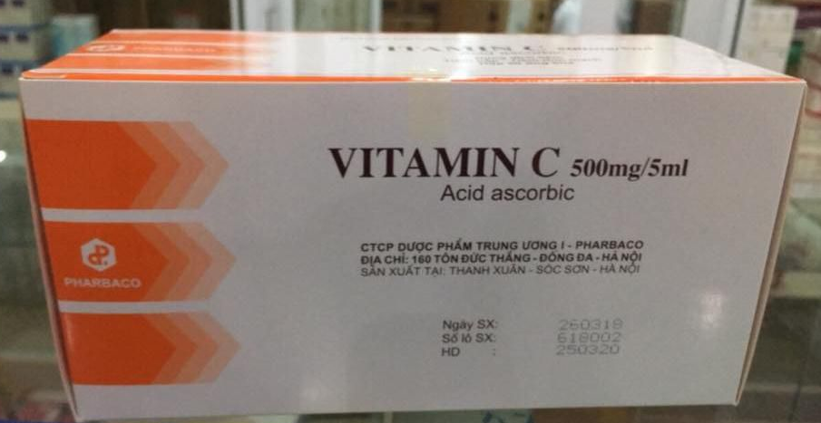 Vitamin C 500mg/5ml ống trắng TW1 Pharbaco hộp 100 ống (Kiện 8 hộp)