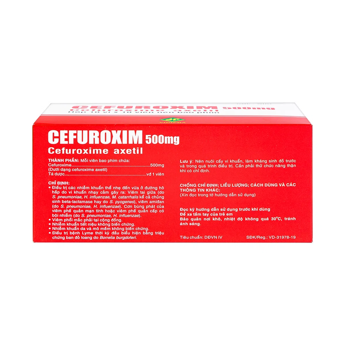 Cefuroxim 500mg Hộp 2 vỉ x 5 viên nén bao phim Vidipha