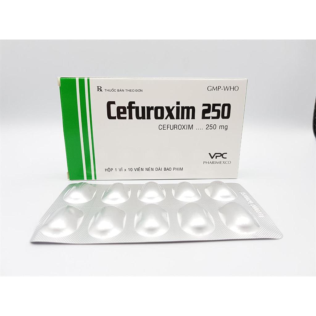 Cefuroxim 250 Cửu Long Hộp 1 vỉ x 10 viên nén dài bao phim