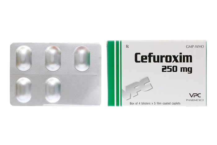 Cefuroxim 250 Cửu Long Hộp 1 vỉ x 10 viên nén dài bao phim