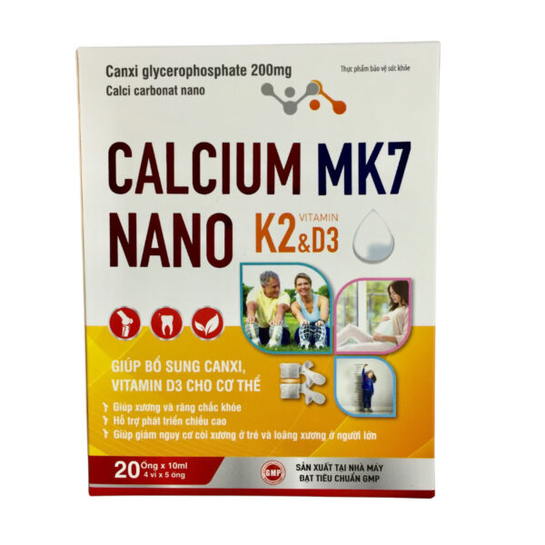 Calcium MK7 Nano Vàng hộp 20 ống Akopha