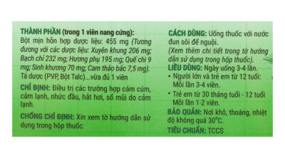 Cảm xuyên hương hộp 10 vỉ x 10 viên nang Yên Bái