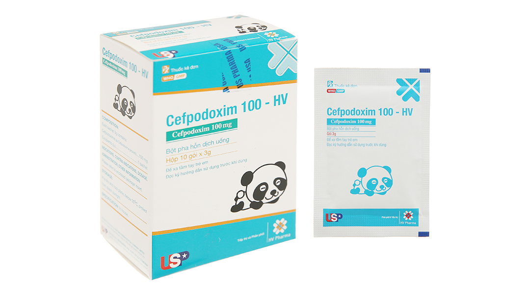 Cefpodoxim HV 100mg con gấu hộp 10 gói x 3g USP