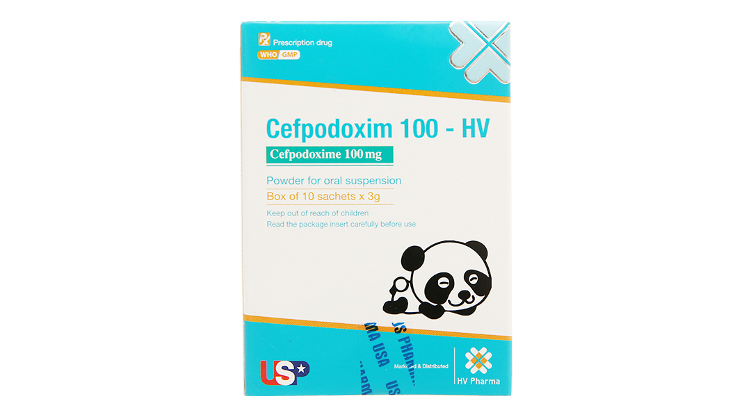 Cefpodoxim HV 100mg con gấu hộp 10 gói x 3g USP