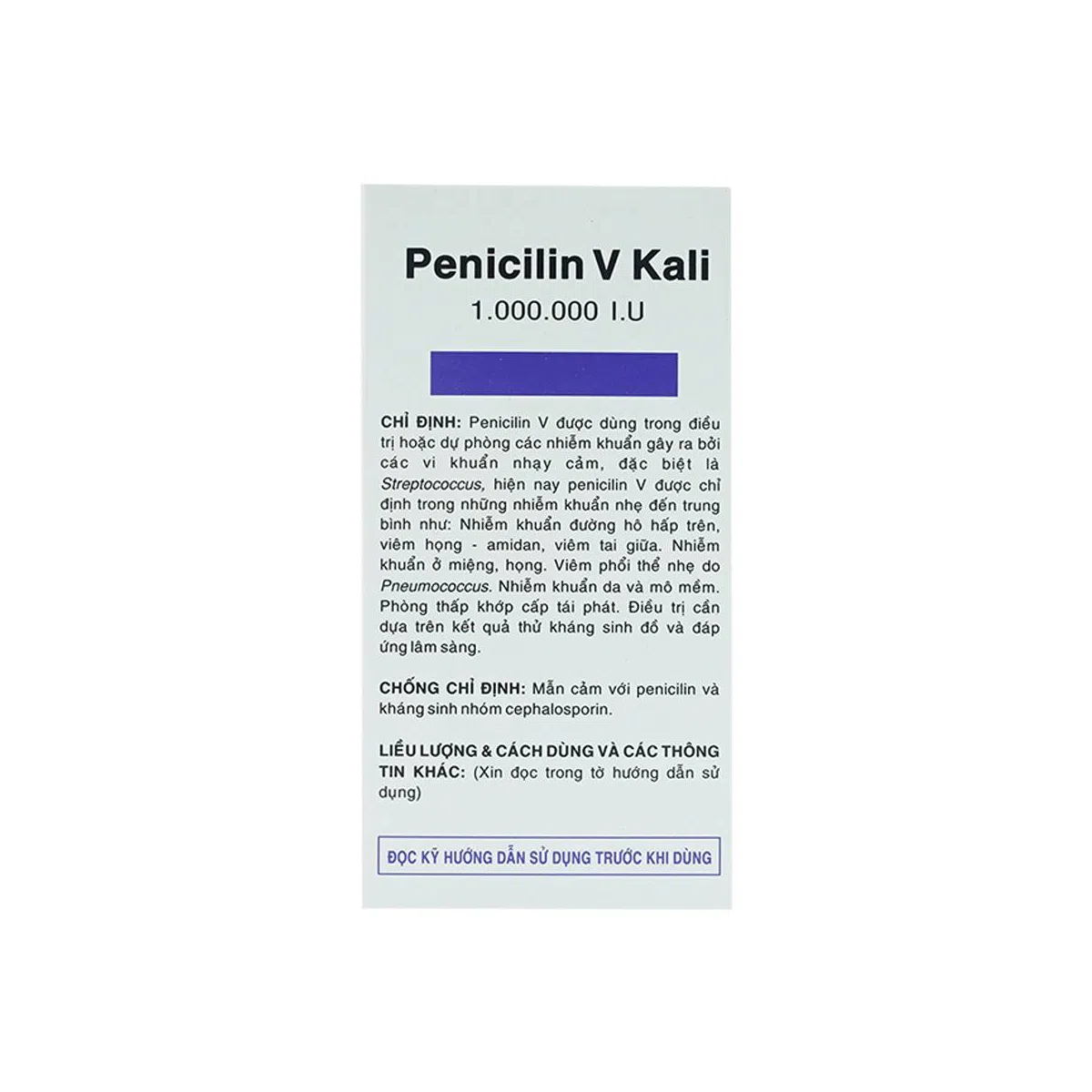 Penicilin V Kali 1MIU – Hộp 10 vỉ x 10 viên Vidipha