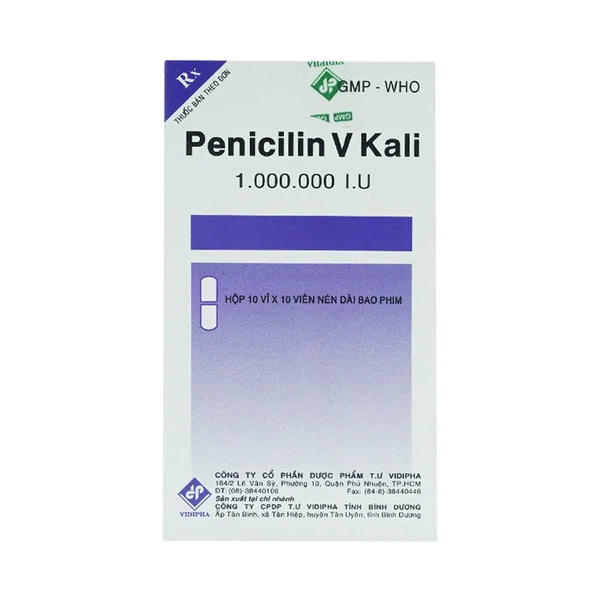 Penicilin V Kali 1MIU – Hộp 10 vỉ x 10 viên Vidipha