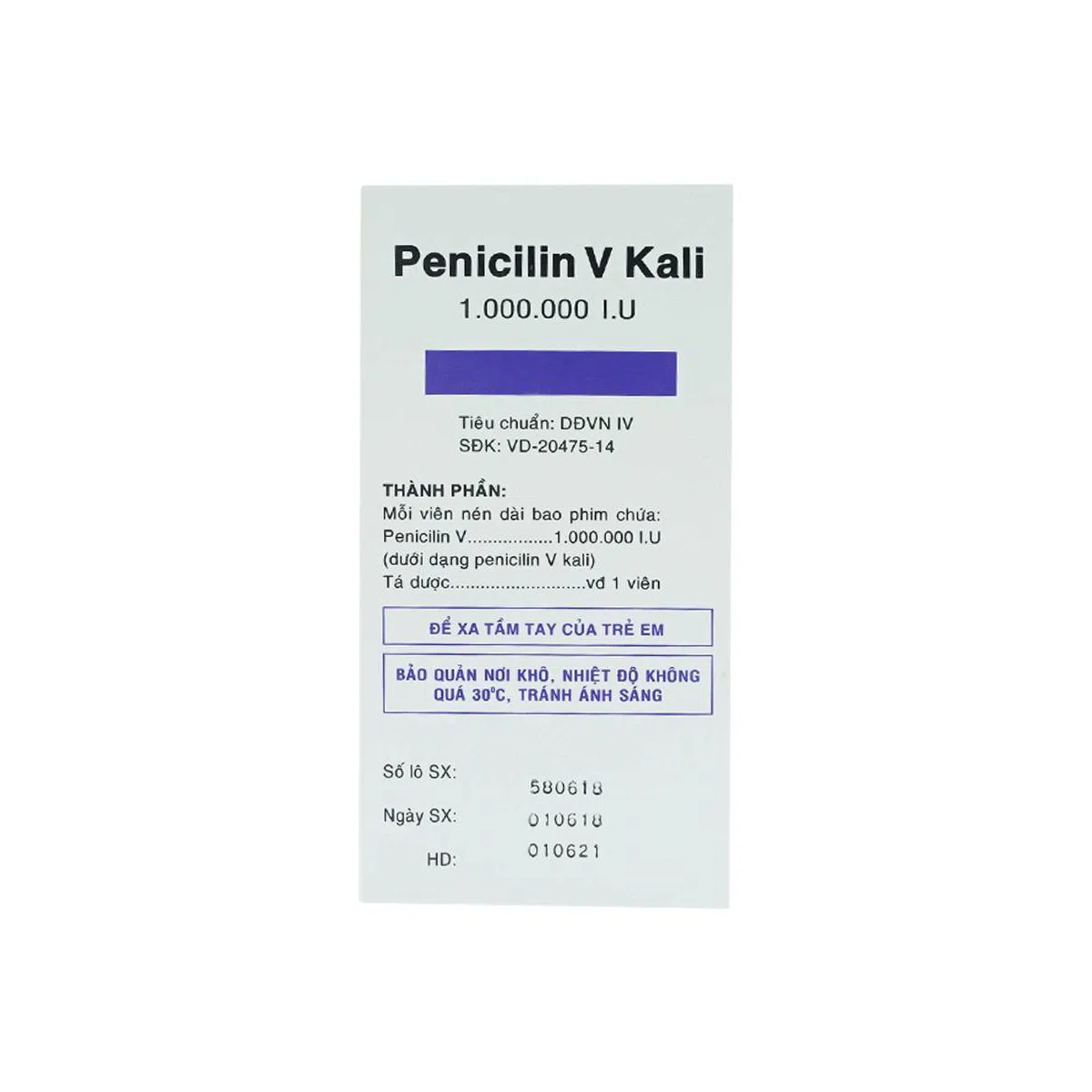 Penicilin V Kali 1MIU – Hộp 10 vỉ x 10 viên Vidipha